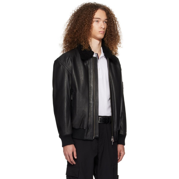  BOSS Black Zip Leather Jacket 241085M181001