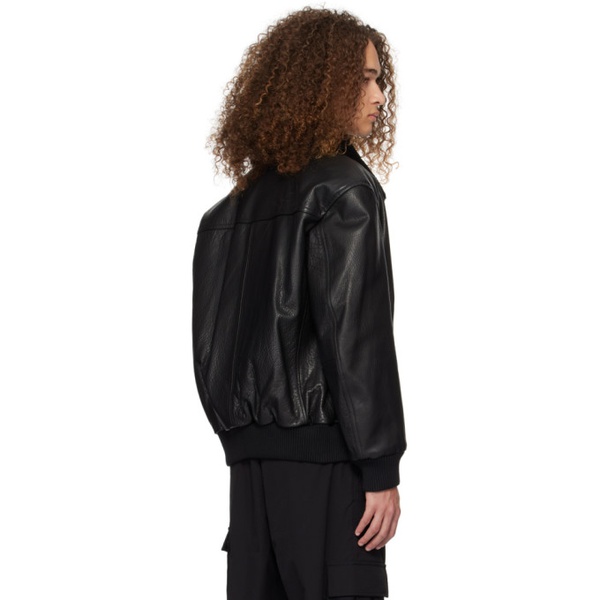  BOSS Black Zip Leather Jacket 241085M181001