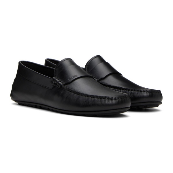  Black Nappa Leather Embossed Logo Loafers 241085M231001