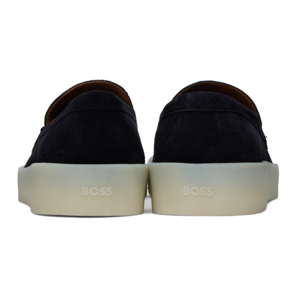  BOSS Navy Suede Logo Detail Loafers 241085M237024