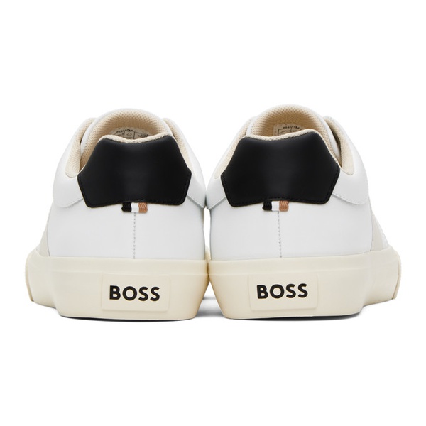  BOSS White Cupsole Contrast Band Sneakers 241085M237015