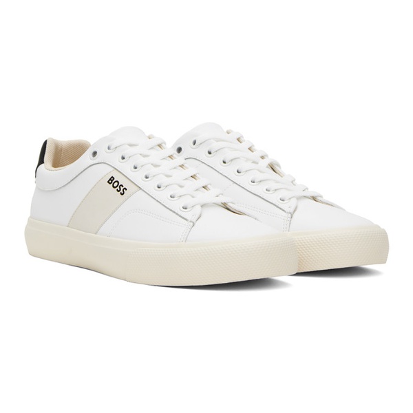  BOSS White Cupsole Contrast Band Sneakers 241085M237015