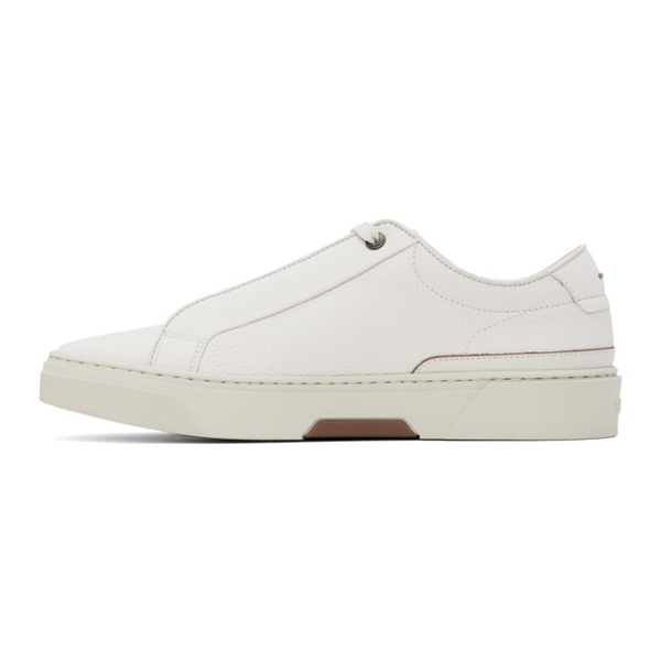  BOSS White Grained Leather Sneakers 241085M237020