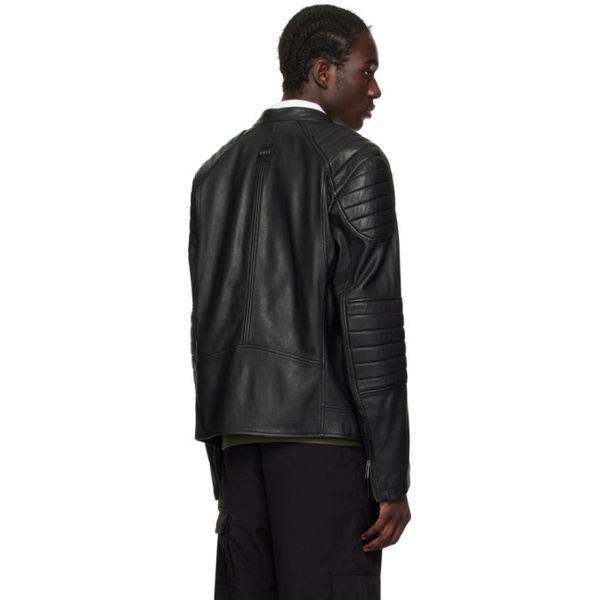  BOSS Black Quilted Leather Bomber Jacket 241085M181002