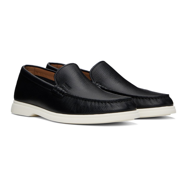  BOSS Black Tumbled-Leather Loafers 241085M231003