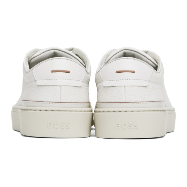  BOSS White Grained Leather Sneakers 241085M237036