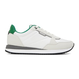 BOSS White & Green Paneled Sneakers 241085M237067