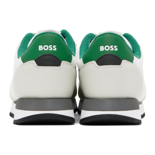  BOSS White & Green Paneled Sneakers 241085M237067
