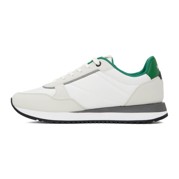  BOSS White & Green Paneled Sneakers 241085M237067