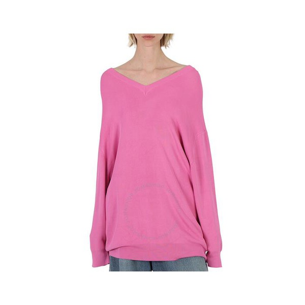 발렌시아가 발렌시아가 Balenciaga Ladies Pink Oversized V-Neck Knit Sweater 681979 T5173 5630