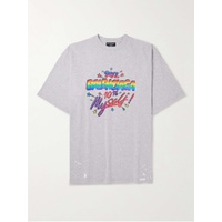 발렌시아가 BALENCIAGA 90/10 Logo-Print Distressed Organic Cotton-Jersey T-Shirt 1647597283298056