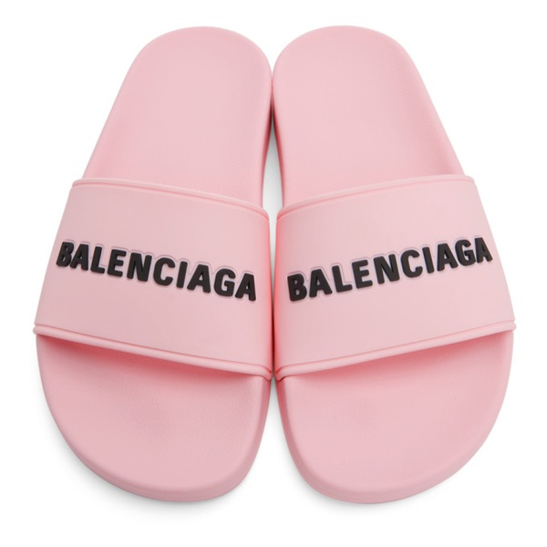 발렌시아가 발렌시아가 Balenciaga Pink Logo Pool Slides 221342F124007
