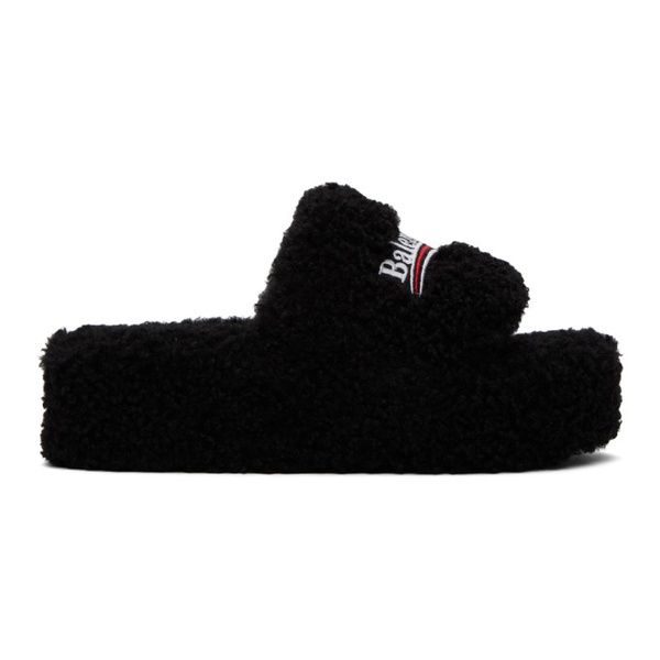 발렌시아가 발렌시아가 Balenciaga Black Furry Platform Sandals 232342F124007