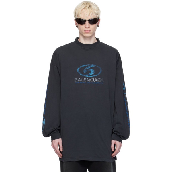 발렌시아가 발렌시아가 Balenciaga Black Surfer Long Sleeve T-Shirt 241342M213009