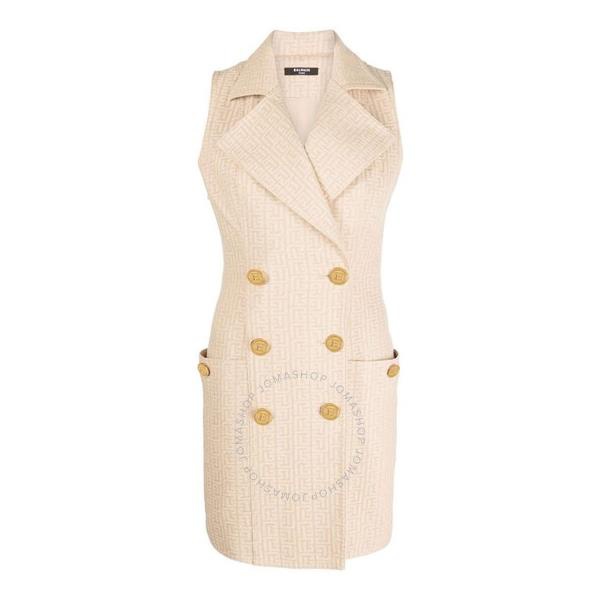 발망 발망 Balmain Ladies Light Nude/White Monogram-jacquard Sleeveless Dress XF1R5430CB65-GID