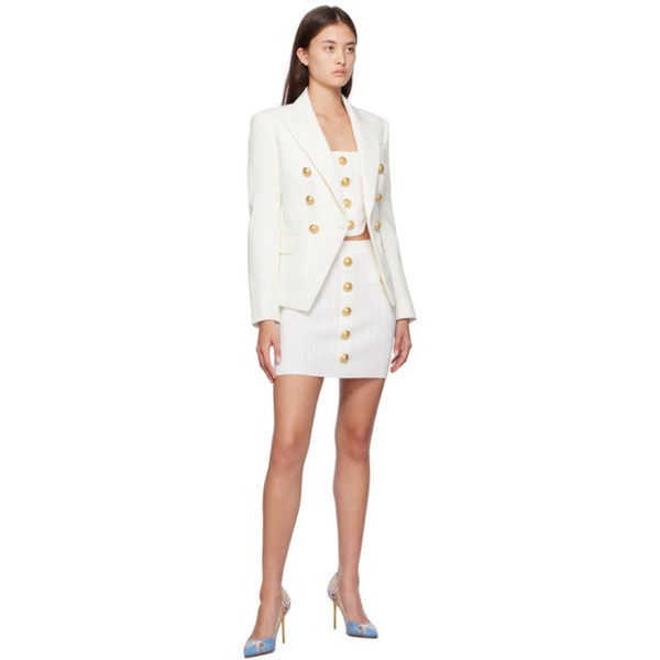 발망 발망 Balmain White Buttoned Miniskirt 231251F090046