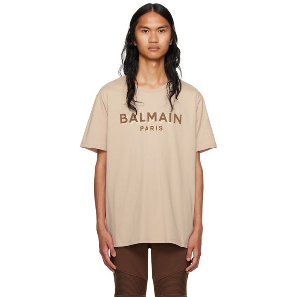 발망 발망 Balmain Beige Flocked T-Shirt 231251M213066
