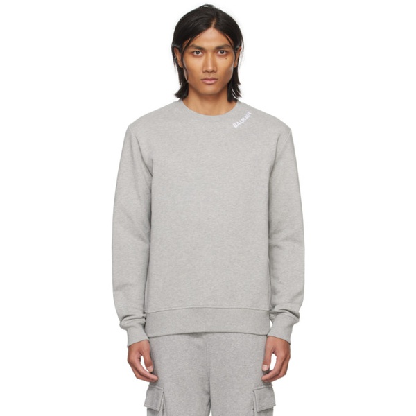 발망 발망 Balmain Gray Embroidered Sweatshirt 241251M204004