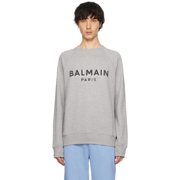 발망 발망 Balmain Gray Metallic Flocked Sweatshirt 241251M204007