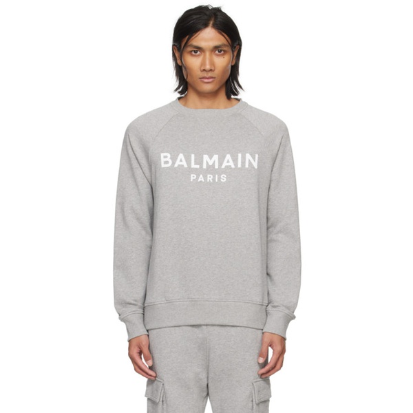 발망 발망 Balmain Gray Printed Sweatshirt 241251M204011