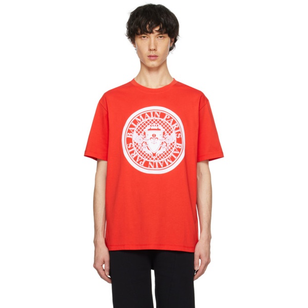 발망 발망 Balmain Red Coin T-Shirt 241251M213019