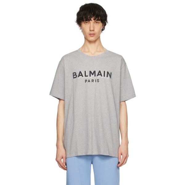발망 발망 Balmain Gray Metallic Flocked T-Shirt 241251M213029