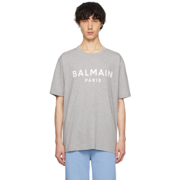 발망 발망 Balmain Gray Printed T-Shirt 241251M213035