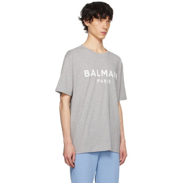 발망 발망 Balmain Gray Printed T-Shirt 241251M213035