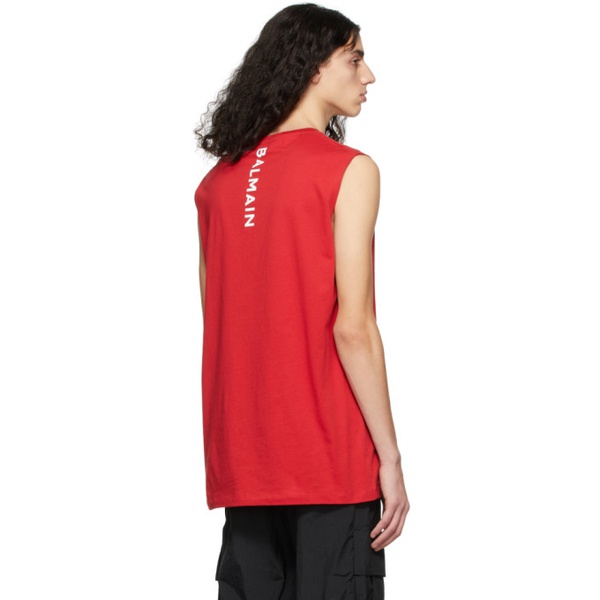 발망 발망 Balmain Red Logo T-Shirt 221251M214005