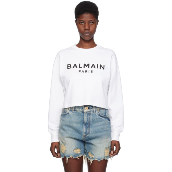 발망 발망 Balmain White Printed Sweatshirt 241251F098002