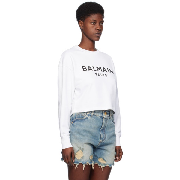 발망 발망 Balmain White Printed Sweatshirt 241251F098002