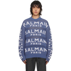발망 Balmain Blue Crewneck Sweater 241251M201001