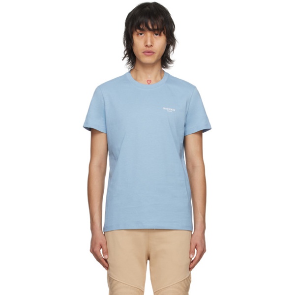 발망 발망 Balmain Blue Flocked T-Shirt 241251M213039