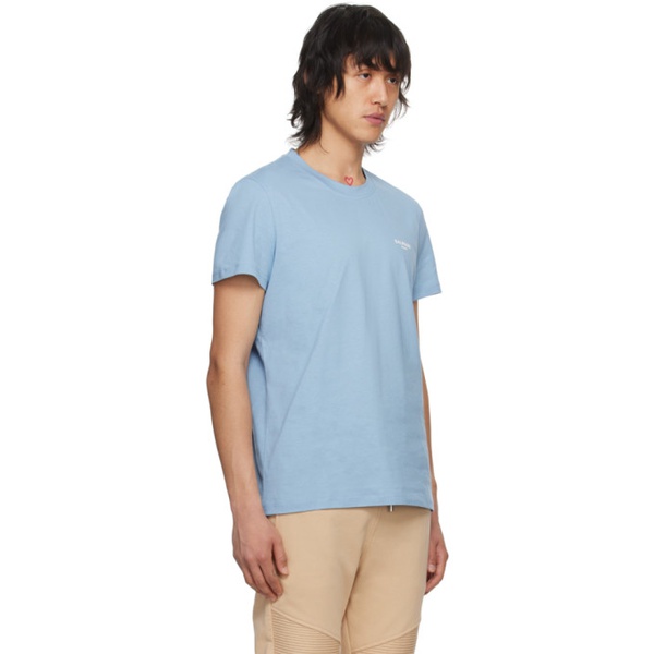 발망 발망 Balmain Blue Flocked T-Shirt 241251M213039