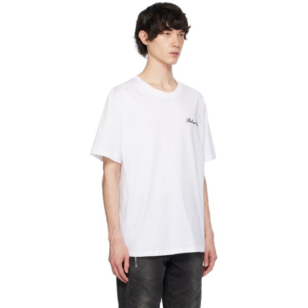 발망 발망 Balmain White Embroidered T-Shirt 241251M213014