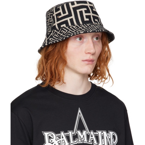 발망 발망 Balmain Black Monogrammed Jacquard Bucket Hat 241251M140001