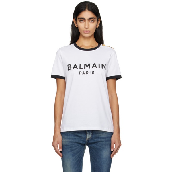발망 발망 Balmain White Printed T-Shirt 241251F110014