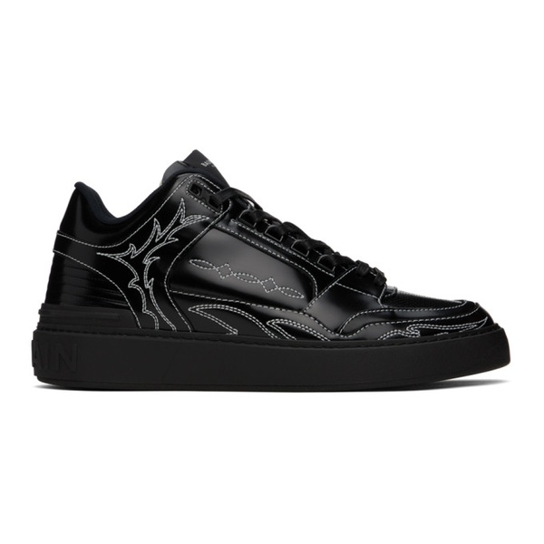 발망 발망 Balmain Black B-Court Mid Top Western Glazed Leather Sneakers 241251M237003