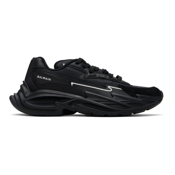 발망 발망 Balmain Black Run-Row Leather Sneakers 241251F128000