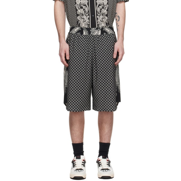 발망 발망 Balmain Black & 오프화이트 Off-White Printed Shorts 241251M193001