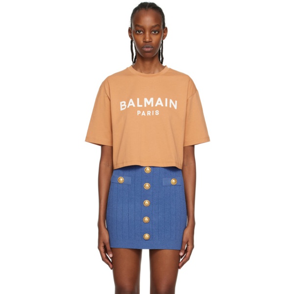 발망 발망 Balmain Brown Cropped T-Shirt 231251F110052