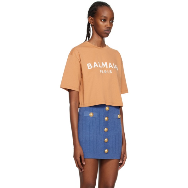 발망 발망 Balmain Brown Cropped T-Shirt 231251F110052