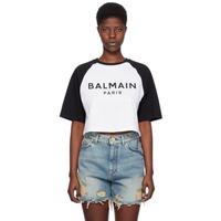 발망 Balmain White & Black Raglan Sleeve T-Shirt 241251F110004