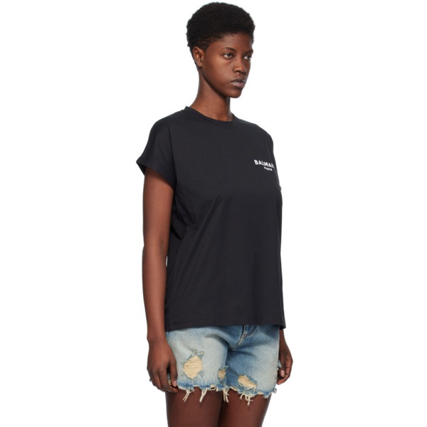발망 발망 Balmain Black Flocked T-Shirt 241251F110009
