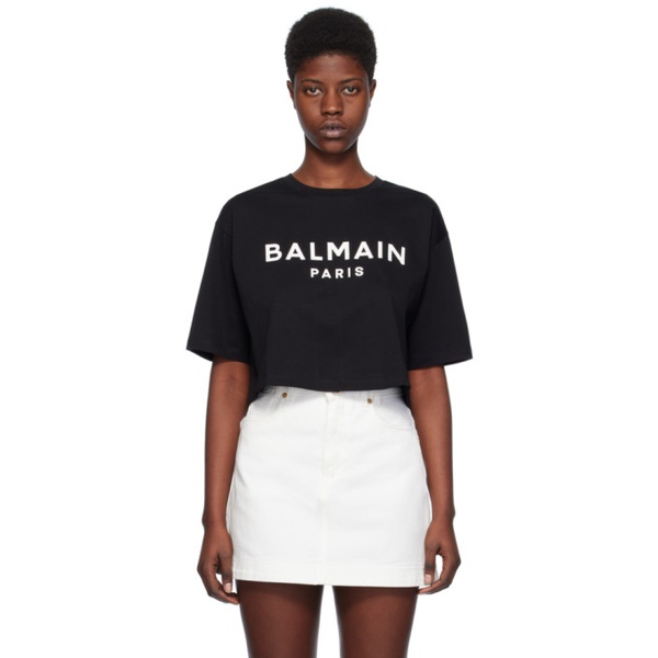 발망 발망 Balmain Black Printed T-Shirt 241251F110006