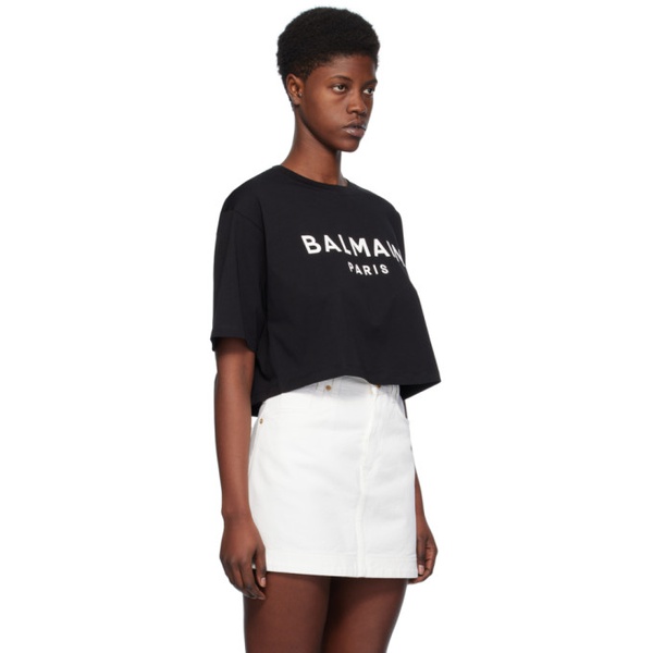 발망 발망 Balmain Black Printed T-Shirt 241251F110006