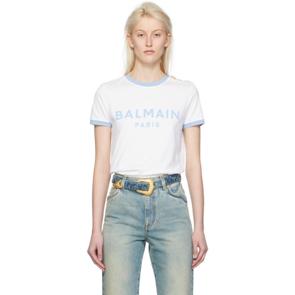 발망 발망 Balmain White Three-Button T-Shirt 241251F110012