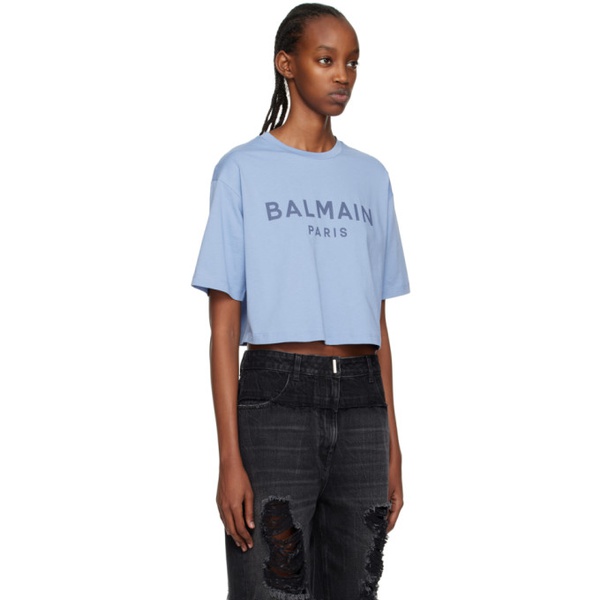 발망 발망 Balmain Blue Cropped T-Shirt 231251F110055