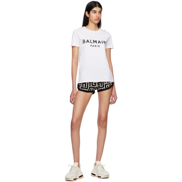 발망 발망 Balmain Black & 오프화이트 Off-White Jacquard Shorts 231251F088020