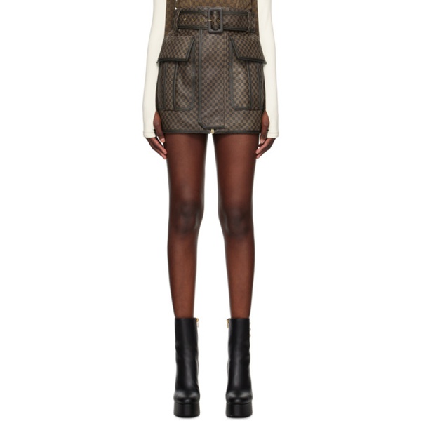 발망 발망 Balmain Brown Monogram Leather Miniskirt 232251F090018